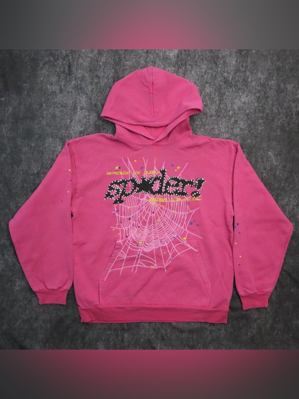Sp5der Worldwide Pink OG P*nk Web Hoodie Size XL Puff Print